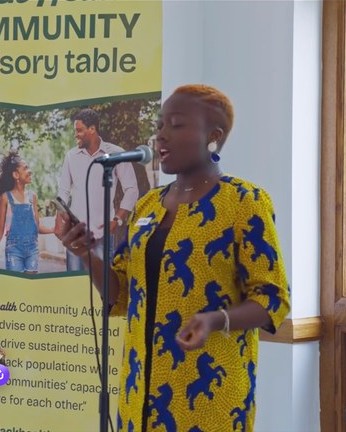 Marie-Paul speaking at the Black Health Community Advisory Table