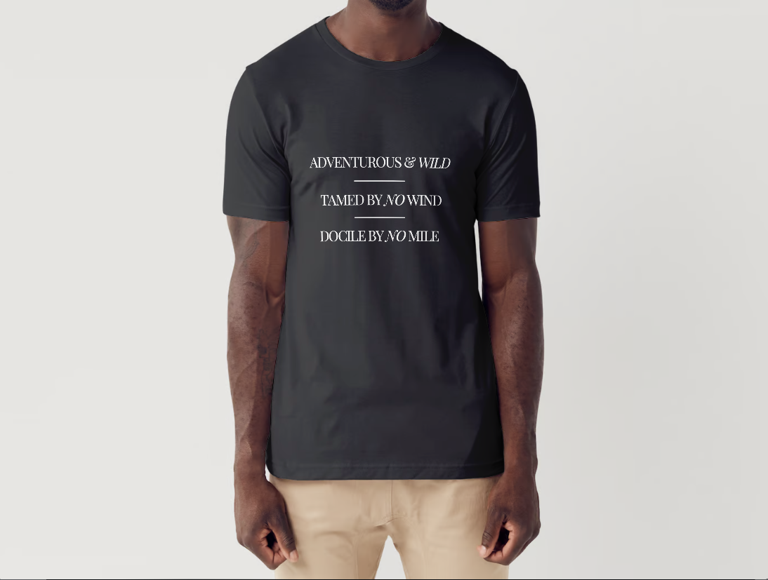 Black t-shirt with Adventurous and Wild design