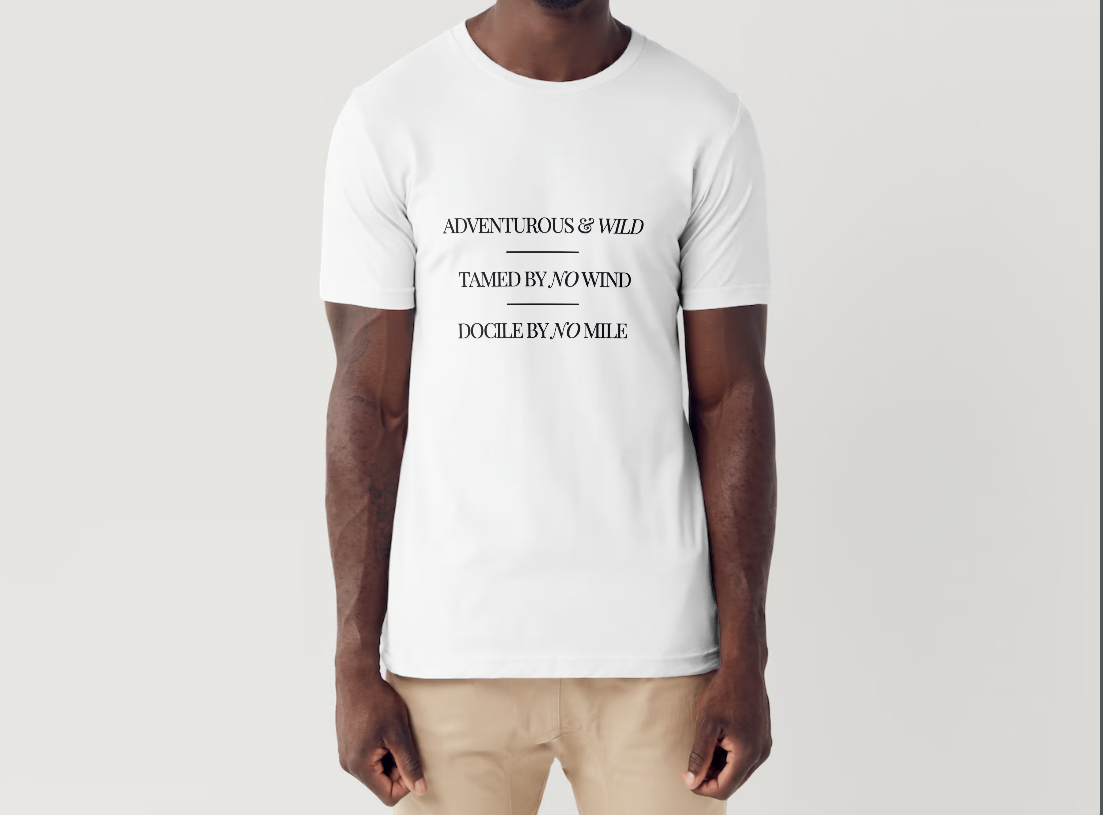 White t-shirt with Adventurous and Wild design