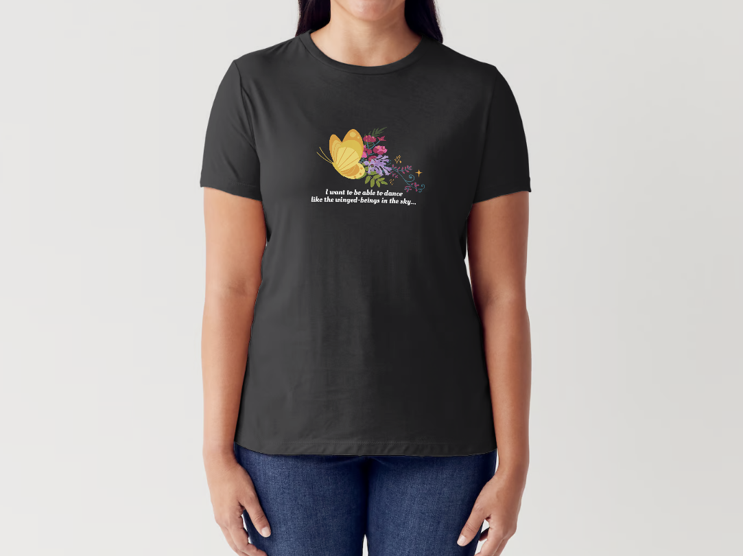 Black t-shirt with Dance in the Sky design