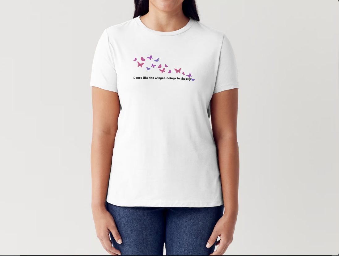 White t-shirt with Dancing Birds design
